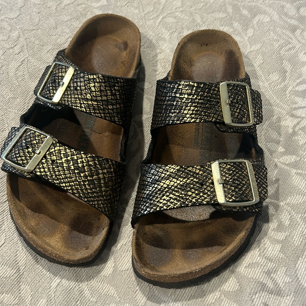 Gold python Arizona Birkenstock sandals size 39 which is US 8/8.5